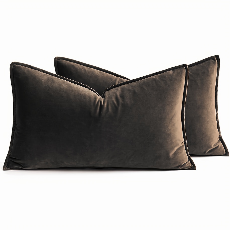 2pcs, Decorative Velvet 12x20inch Throw Pillow Cover With Flanged Edges, Cover Soild Rectangle Cushion Case For Sofa Bedroom Car (no Pillow Core)