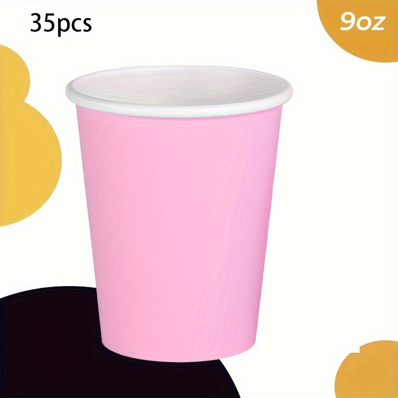 35pcs Disposable Paper Cups, Leak-proof Thick Paper Pink Hot Coffee Cups For Coffee Shops, Small Bars, Parties