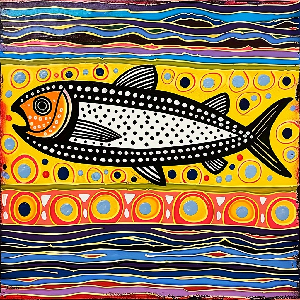 

Diy 5d Diamond Painting Kit - Abstract Fish Design, 15.7x15.7 Inch, Round Rhinestones, Frameless Art & Craft Set For Home And Office Wall Decor