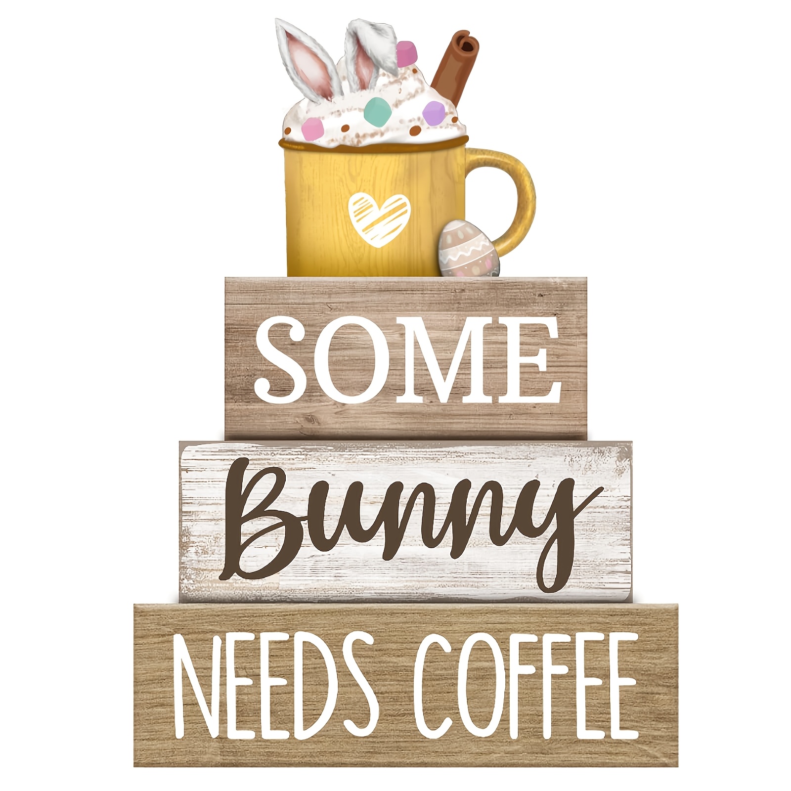 TEMU Easter Rabbit Tiered Tray Centerpiece - Rustic Farmhouse Table Decor With Artificial Wood Coffee Rabbit, Spring Egg Hunt Party Decoration Shelf,