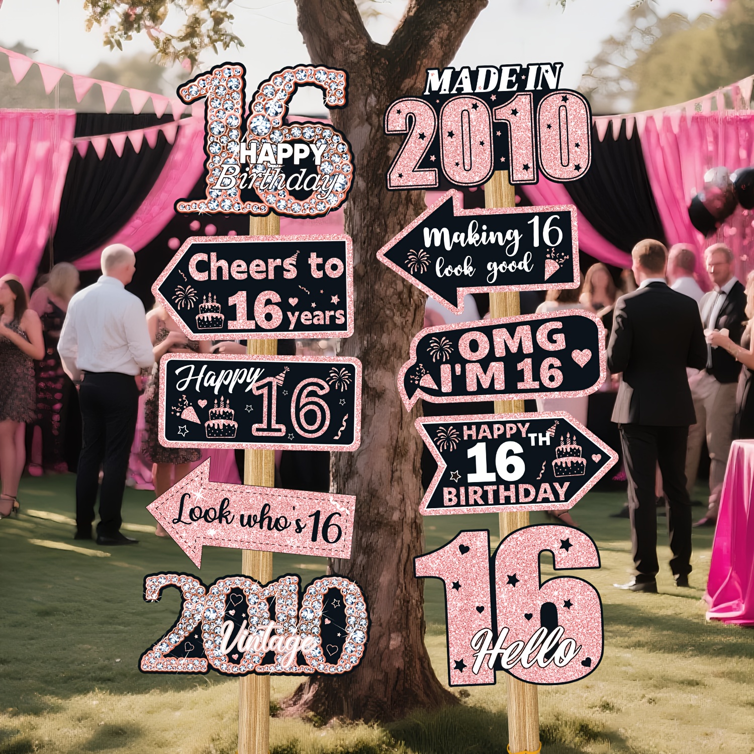 Image of 10pcs 16th Birthday Decorations Suitable For 16 For & - Rose 16 Sign, Number 16 For Party Photo Booth Props, Year Display For Teen Birthday Party Decorations
