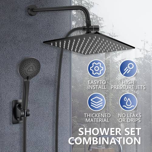 8 inch heavy duty stainless steel shower system with dual overhead handheld shower 5 in 1 spray massage functions no drill bracket suitable for bath for spa for full body bathing bathroom accessories gift for for shower use only