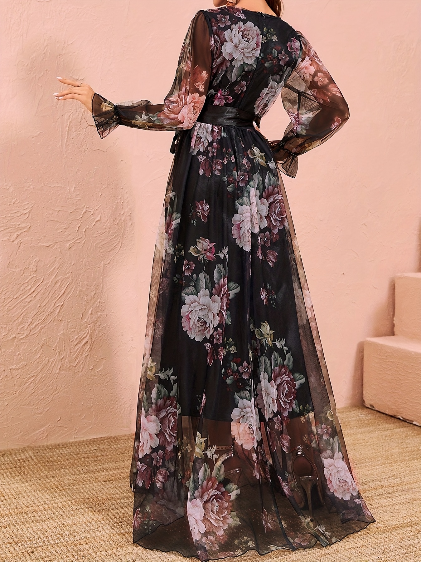 spring autumn womens chiffon dress vintage floral print