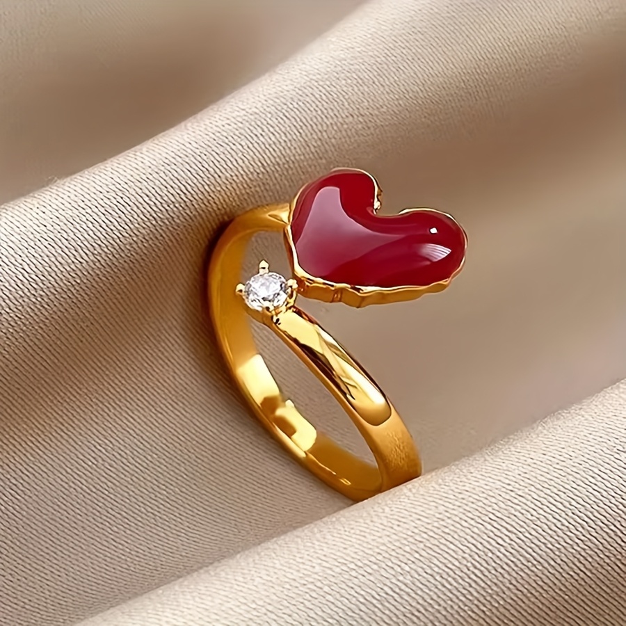 E-shop Ein süßer und eleganter, herzförmiger offener Ring aus Emaille für Damen, für Feiertage, Geburtstage, Dates, Bälle, Partys, Urlaub, Shopping und