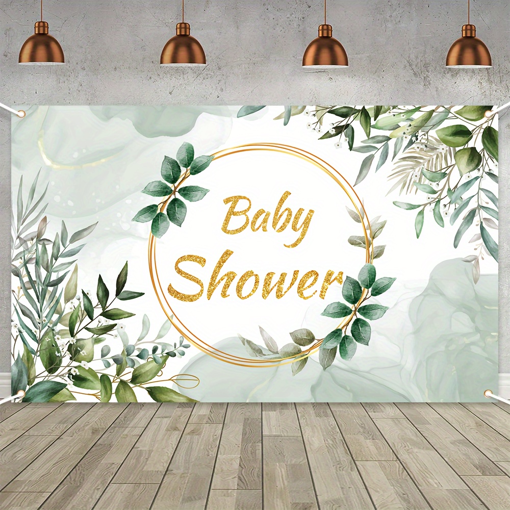 

1pc, Green Background Baby Shower Banner, 180cm X 110cm X 70.8 In X 43.3 In, Green Eucalyptus Leaf Background Darling Party Background, Indoor And Outdoor Party Banner, Party Decorations