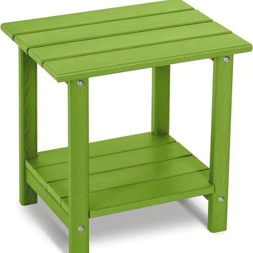 modern 2 tier adirondack outdoor side table weather resistant hdpe plastic artificial patio end table with sturdy legs for poolside porch garden outdoor side tables for patio porch furniture slatted design durable construction