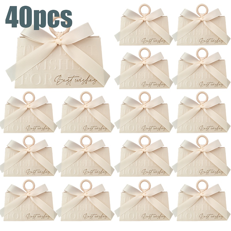 40pcs Elegant Beige Lipstick-Shaped Gift Boxes with Handles - Foldable Paper Candy & Chocolate Packaging for Valentine'S Day, Weddings, Birthdays, Mother'S Day - Party Favors & Decorations, Wedding Favor Boxes, Decorative Gift Boxes, Ribbed Texture Design