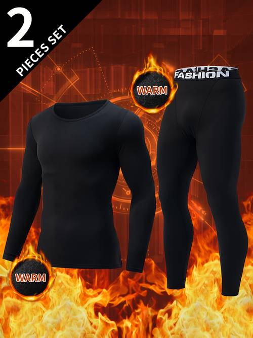 2pcs mens warm shaping suit ski warm set shaping shirt and pants mens fitness athletic pants and shirt