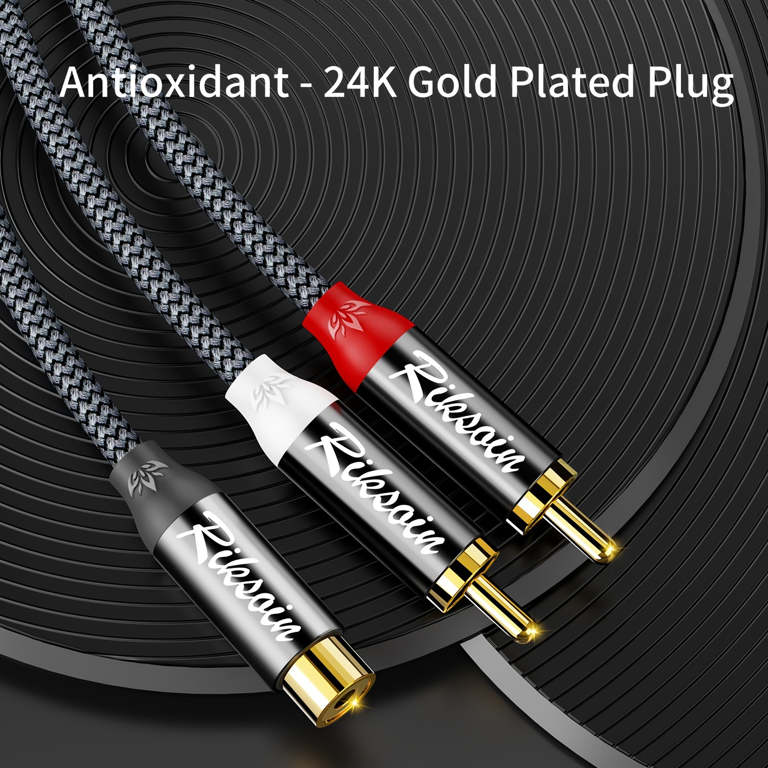 Image of Riksoin Rca Cable, Rca Y Splitter 1 Female To 2 Male Stereo Audio Cable Nylon Braided Cord For Home Theater, Car Audio, Subwoofer, Tv, Cd Player