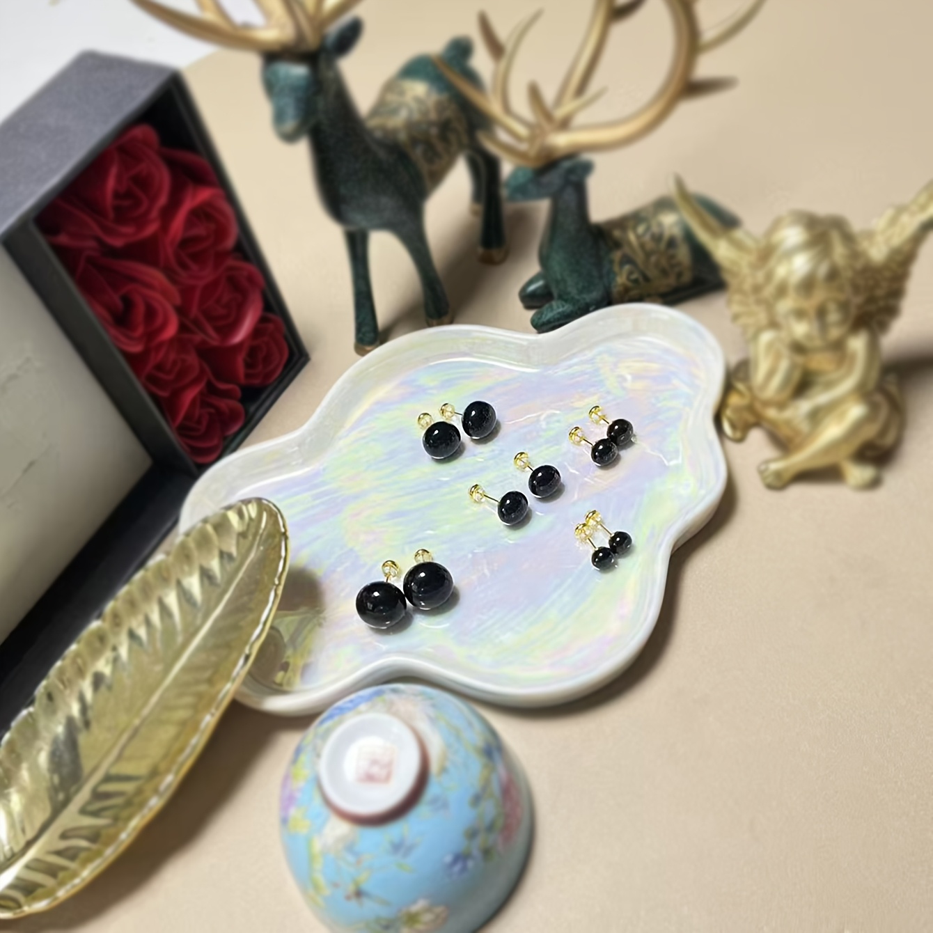 TEMU Lot de 5 paires de boucles d'oreilles ZHILIN ZL & Vintage noires de cuit à la vapeur - Convient pour , , de Noël, clous d'oreilles rétro