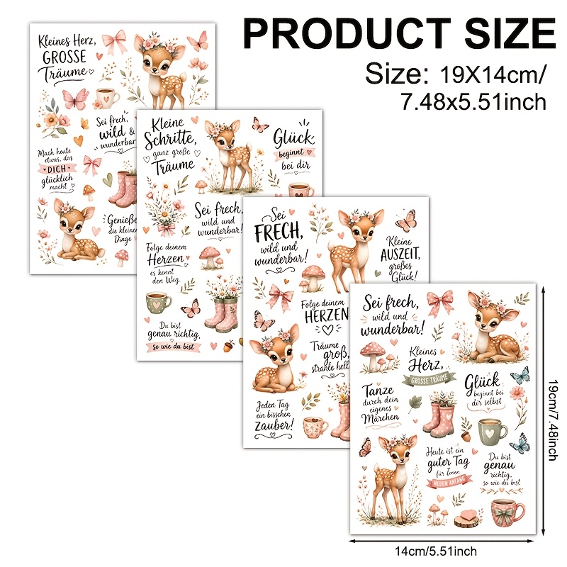 TEMU 4pcs Set, Forest-style German Artistic Pattern, Uv Dtf Waterproof And Scratch-resistant Vinyl Material, Suitable For Diy Crafts, Cups, Bottles,