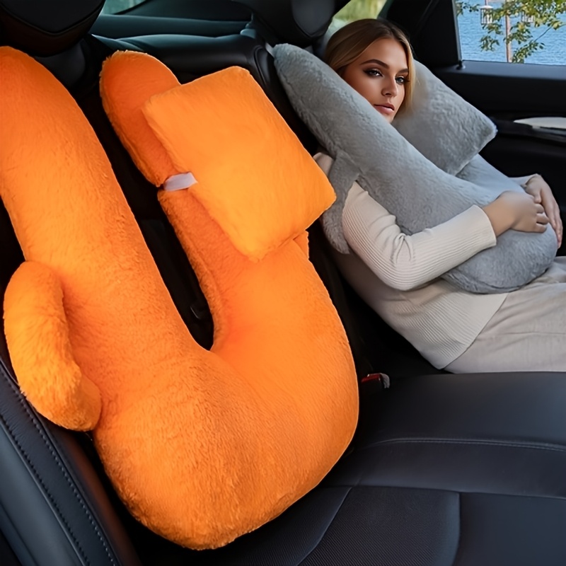 Car U-Shaped Neck Support Pillow - Plush Sleeping Cushion for Back Seat, Ergonomic Design for Comfortable Rest, Washable Cover, Ideal for Travel & Home Use, Travel Pillow|Cozy Car Accessory|Washable Cover