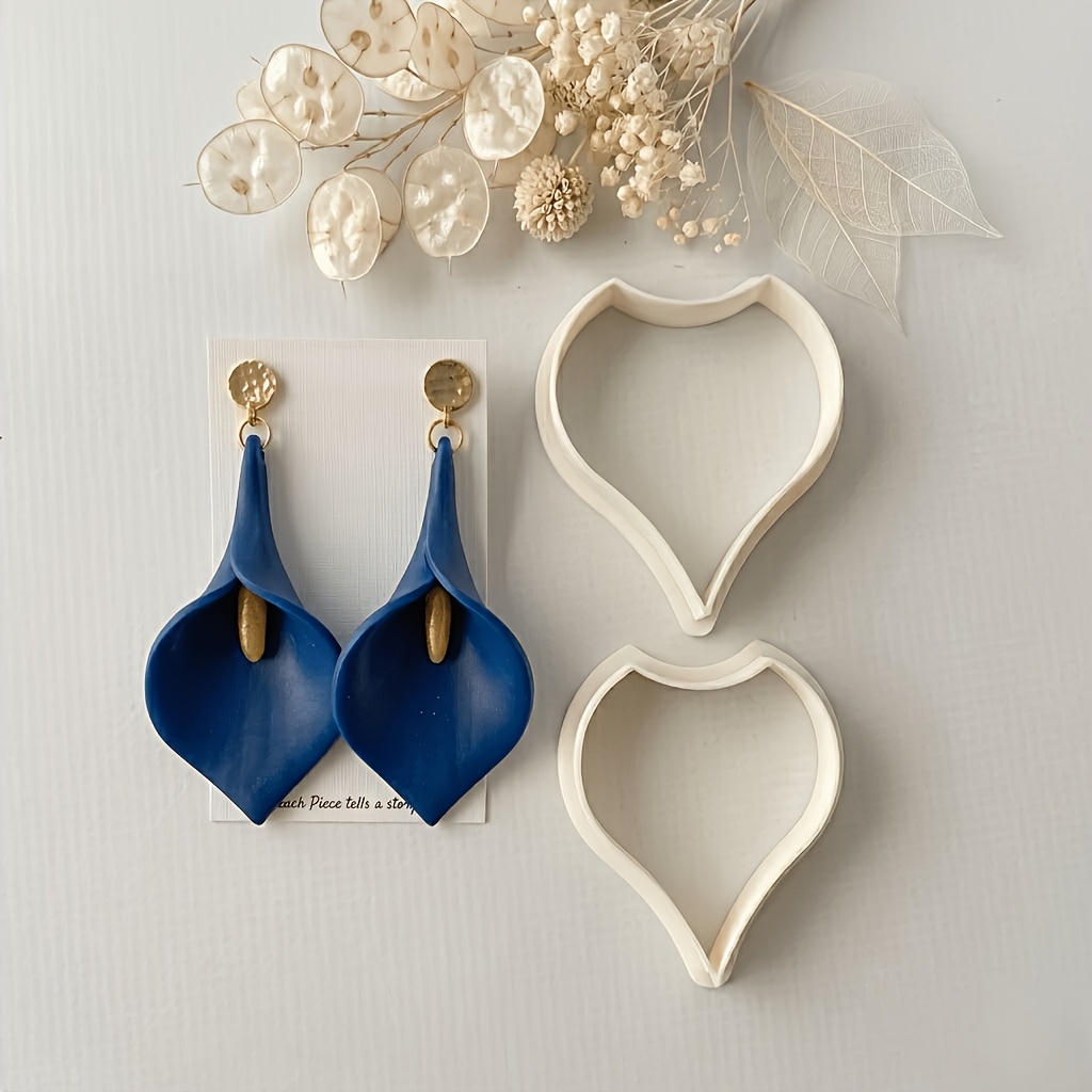 TEMU Juego de 2 troqueles para cortar arcilla de con diseño de cala, moldes de calidad para aretes de arcilla , herramientas de manualidades DIY para