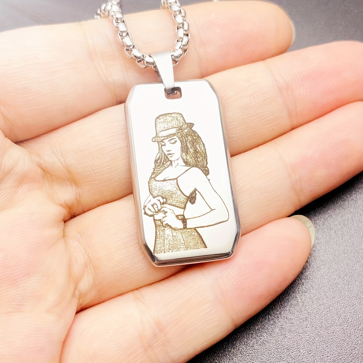 Image of [order Product] Mirror Stainless Steel Pendant Necklace, Laser Engraving Photos/pictures Fashion- Autumn And Winter Gifts For Holiday Jewelry Gifts