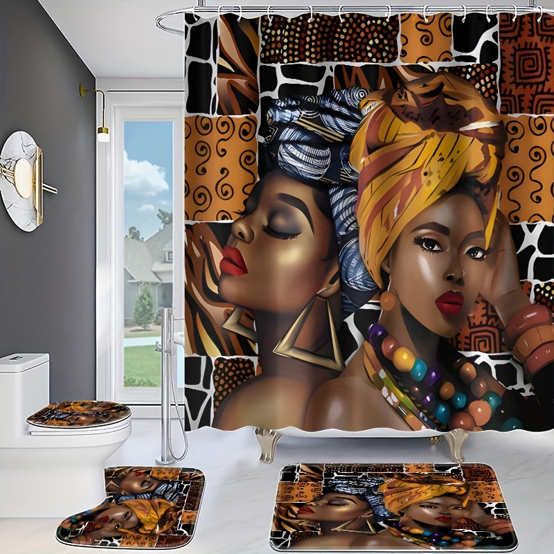 

1/4pcs Digital Printing African Women Shower Curtain, Polyester Waterproof Heat Insulation Multi-purpose Bathroom Shower Curtain, Bathroom Partition, Home Decor