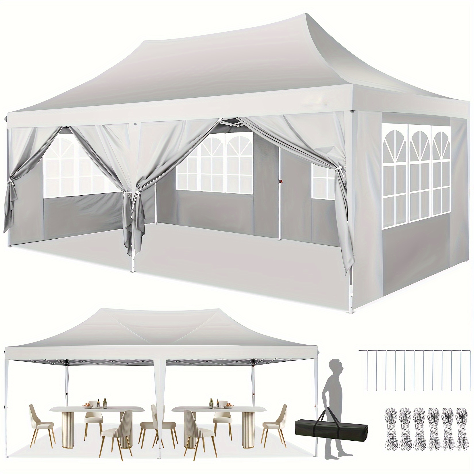 

10x20ft Pop Up Canopy Gazebo, Outdoor Canopy Tent With 6 Removable Sidewalls, For Backyard, Parties, Wedding, White