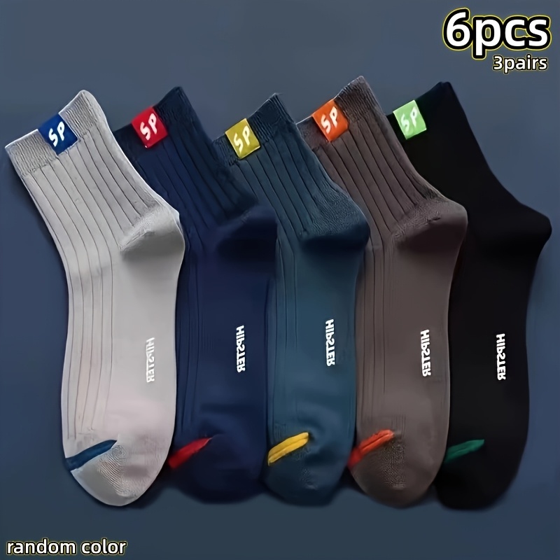 TEMU 6pcs/3pairs 's Mid-calf Socks, Sweat-absorbent And Moisture-wicking, Suitable For , Stylish And Versatile, Autumn/ Socks, Random Colors, For