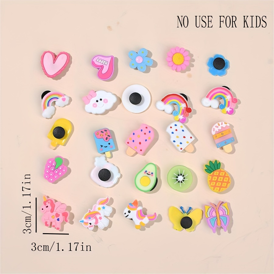 Image of 25pcs Cute Shoe Charms Set For, Pvc Clog Pins Accessories With Fruits And Rainbow Designs, Soft Rubber Charm Decoration For Diy Shoes And Wristbands