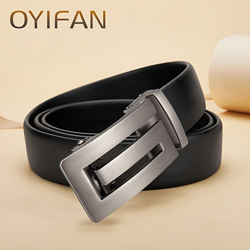 Oyifan High-end Business Men's Cowhide Formal Belt, Automatic Ratchet Buckle, Business Formal Occasions, Daily Wear, Suit Clothing, Adjustable Strap, Comfortable, Durable, Stylish Accessory.