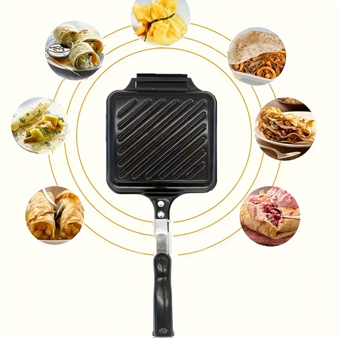 1pc cast iron   non stick double sided griddle square baker for breakfast eggs   sandwiches home outdoor camping kitchen cookware details 0