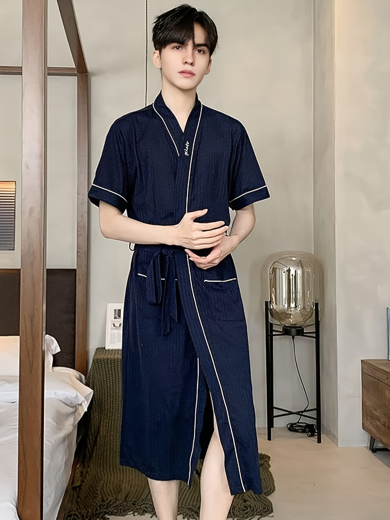 Men's Breathable Comfy Solid Color 100% Cotton Robe Home - Temu