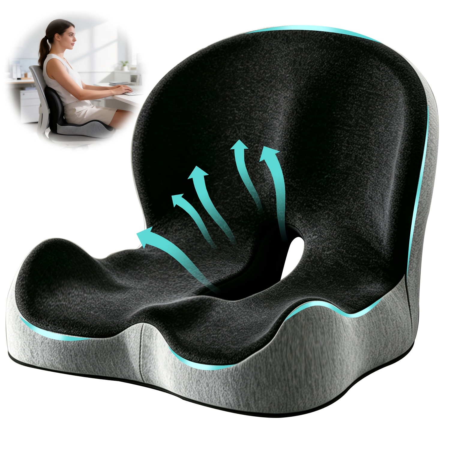 TEMU Pokepic Ergonomic Backrest Seat Cushion - Memory Foam Integrated Seat Cushion With Lumbar Support, Thickened Driver Practice Seat Heightening