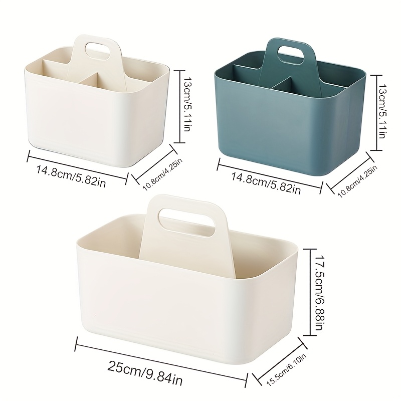 portable cosmetic organizer with handle beige or teal lightweight bathroom storage box open   for vanity makeup kitchen desk durable plastic construction space saving organizer basket bathroom organizers and storage kitchen organization easytoclean material busy professionals Product details 7