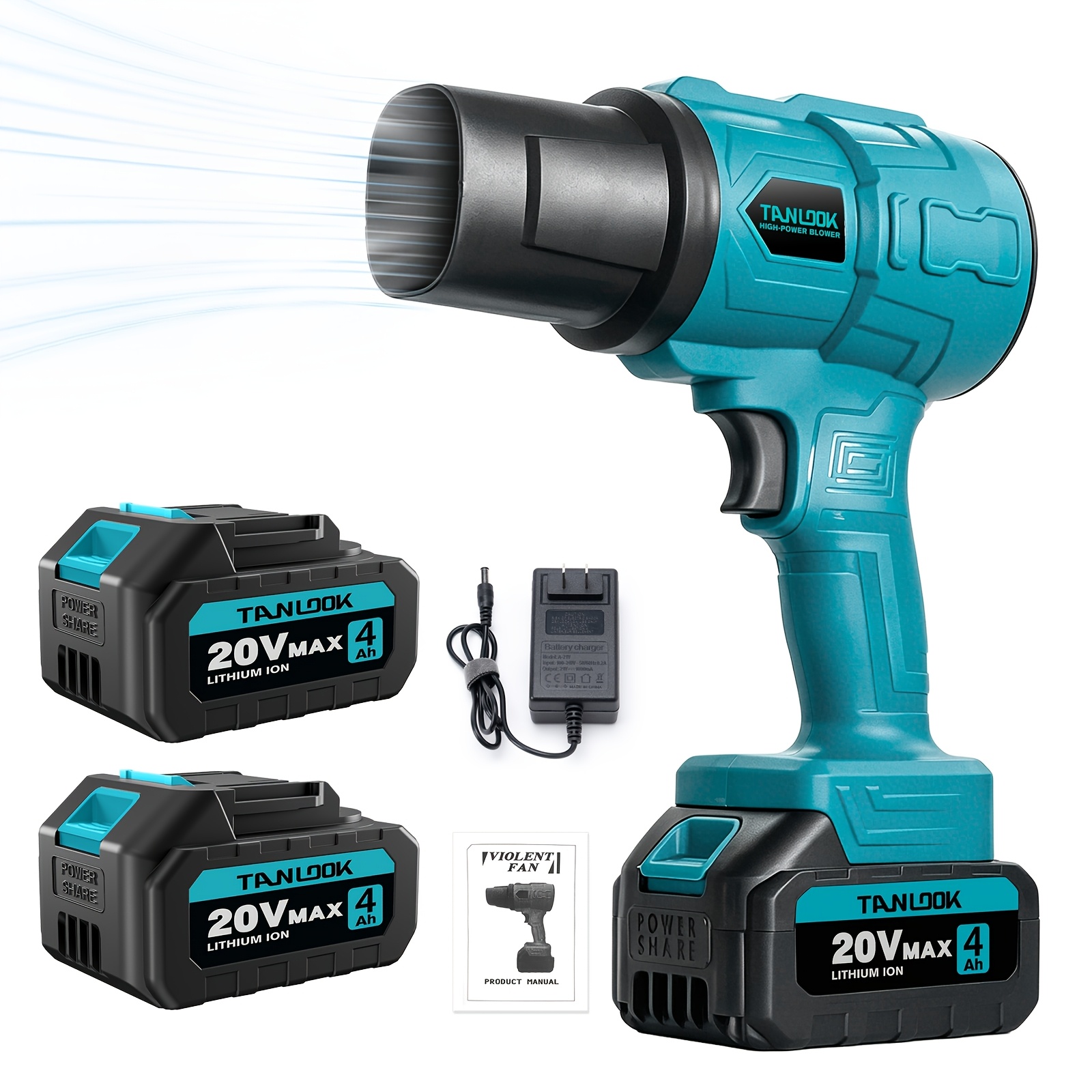TEMU Tanlook 20v Max Cordless Air Blower With 2 Pack 4.0ah Lithium Batteries & Fast Charger, High Power Handheld Leaf Blower, Portable Electric Dust