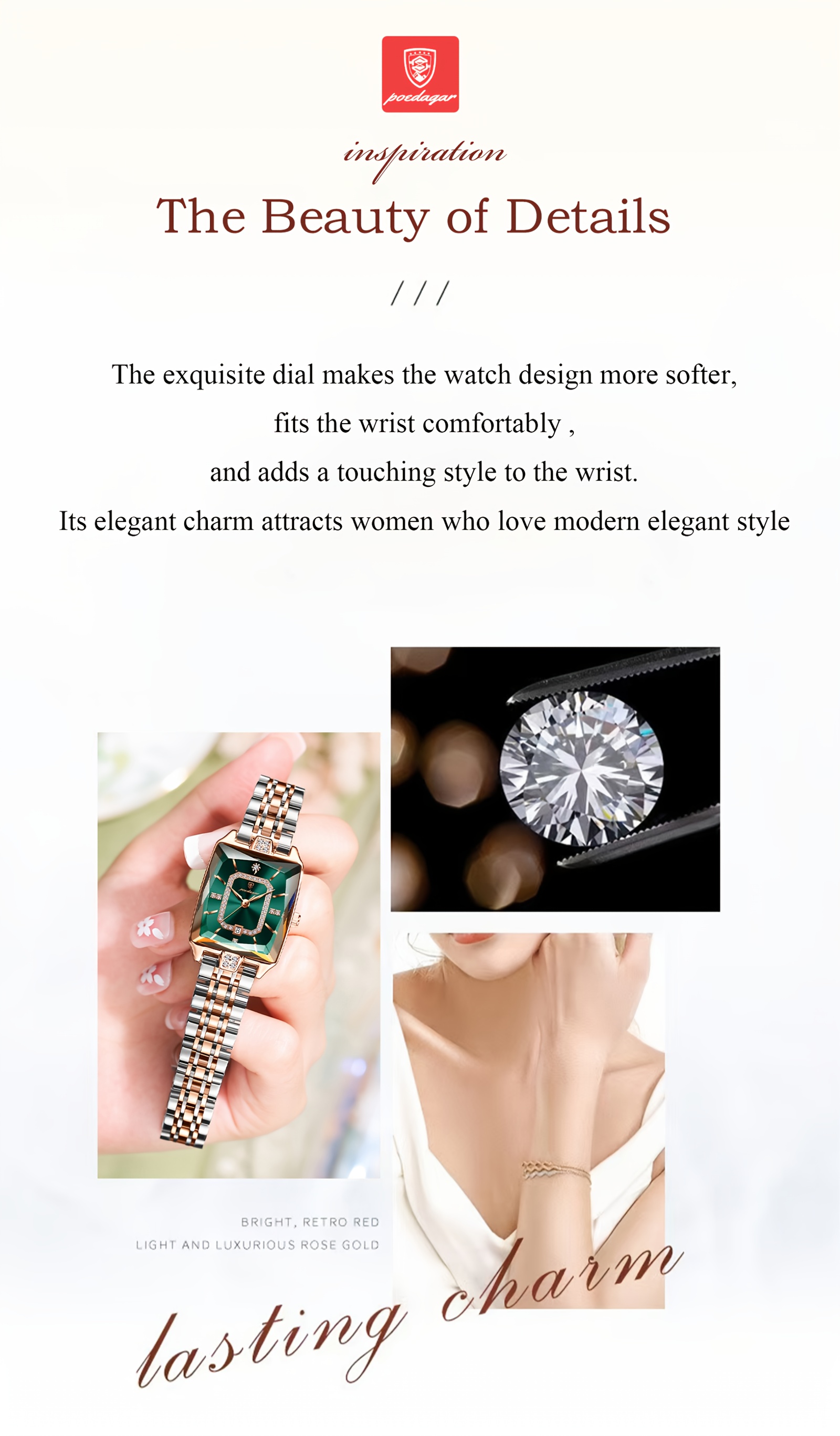 Elegant Waterproof Stainless Steel Square Quartz Ladies Watch with Calendar