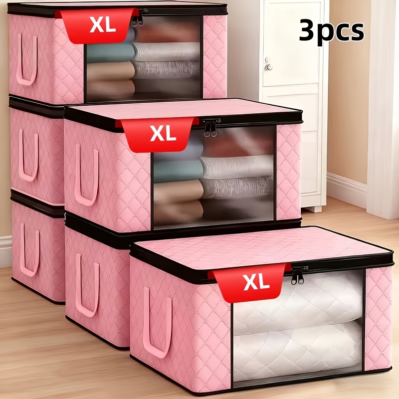 TEMU 3 Extra-large Collapsible Storage Bins With Clear Visual Windows, Zipper Closures, And Reinforced Handles. Durable Collapsible Storage Bags For