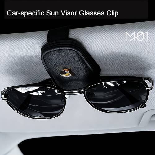 item picture 1pc durable faux leather all in eyeglass clip with black cat and book pattern magnetic sunglasses holder card storage installation versatile accessory for multiple vehicle models