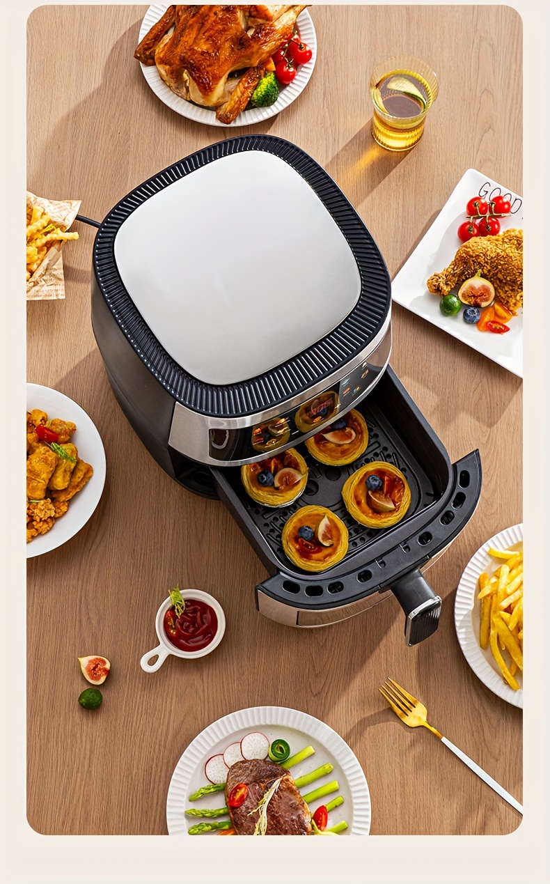 1개 6l 에어프라이어 - 투명 뷰 창 & 프로그램 기능, 크리스피 라이트 베이지 기술, 브로일, 로스트, 탈수, 베이크, 리히트 기능 - 세련된 블랙 컴팩트 디자인, 다용도 주방 가전, 디지털 컨트롤 패널, 내구성 있는 주방 도구 세부 정보 3