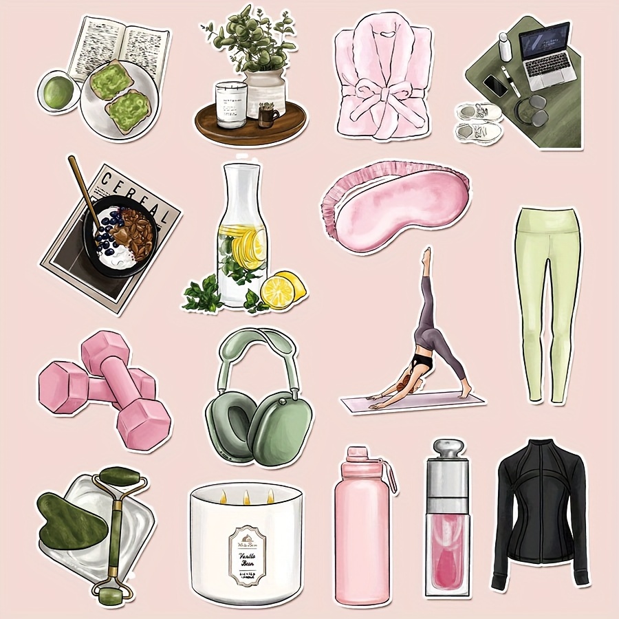 

Women's Yoga & Beauty Skincare Sticker Set - Vinyl, Self-adhesive, Crystal Embellished, Assorted Shapes For Plastic Surfaces - Gift