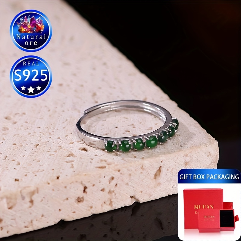 Vintage S925 Sterling Silver Ring with Adjustable Green Stone Stackable Band