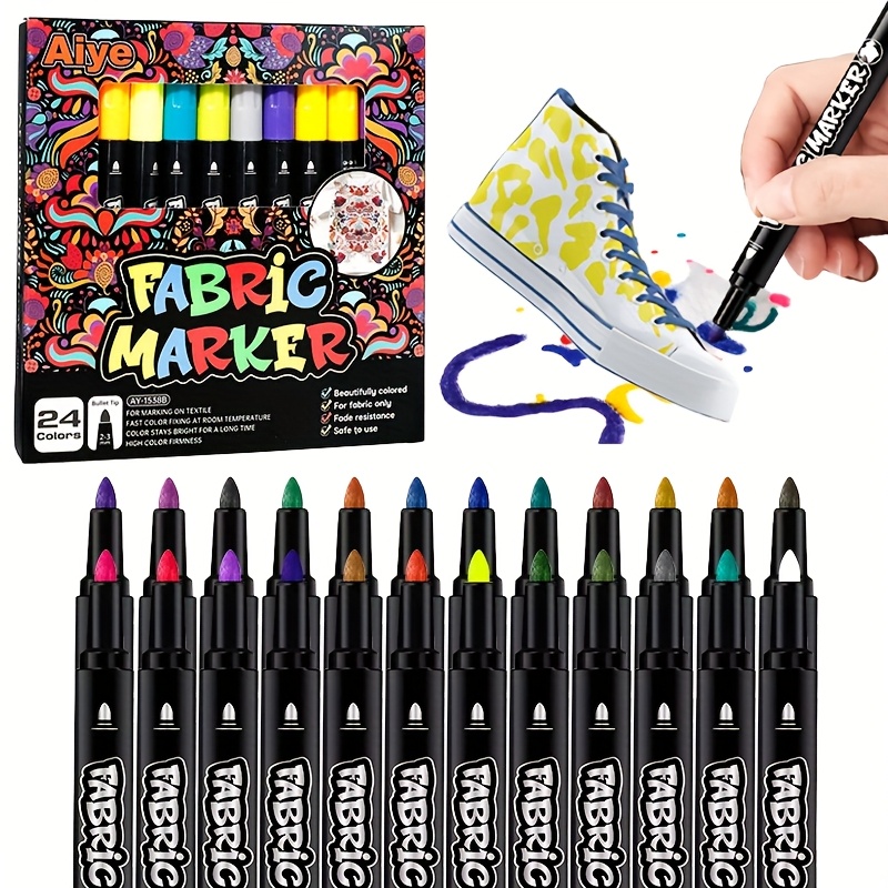 Image of 12/24pcs Permanent Fabric Markers, Colored Cloth Pens, Non-toxic, Washable, And Fade-proof, Adult Fabric Decoration, For Clothing, Canvas, Hats, Leggings, Jeans, Pillows, T-shirts, Shoes, And Crafts