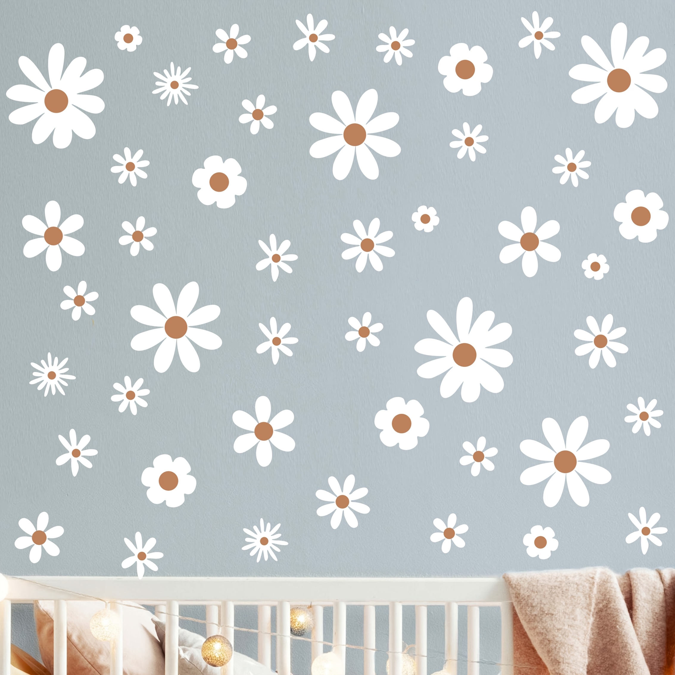 

48pcs Bohemian Floral Wall Stickers, White Daisy Pvc Decals, Semi-matte Detachable Self-adhesive Home Decor For Bedrooms & Living Rooms, Bedroom Decor