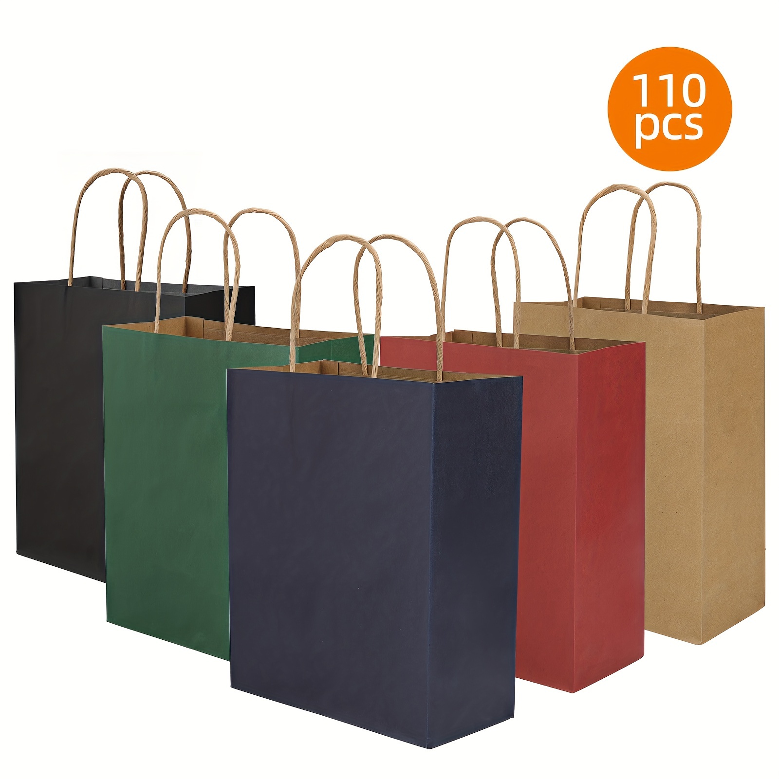 

110pcs Paper Bags With Handles, Medium Sizes Gift Bags Bulk, Multicolour, Paper Bags For Christmas, Small Business, Shopping Bags, Retail Bags, Party Bags, Favor Bags, 8x4x10 Inch