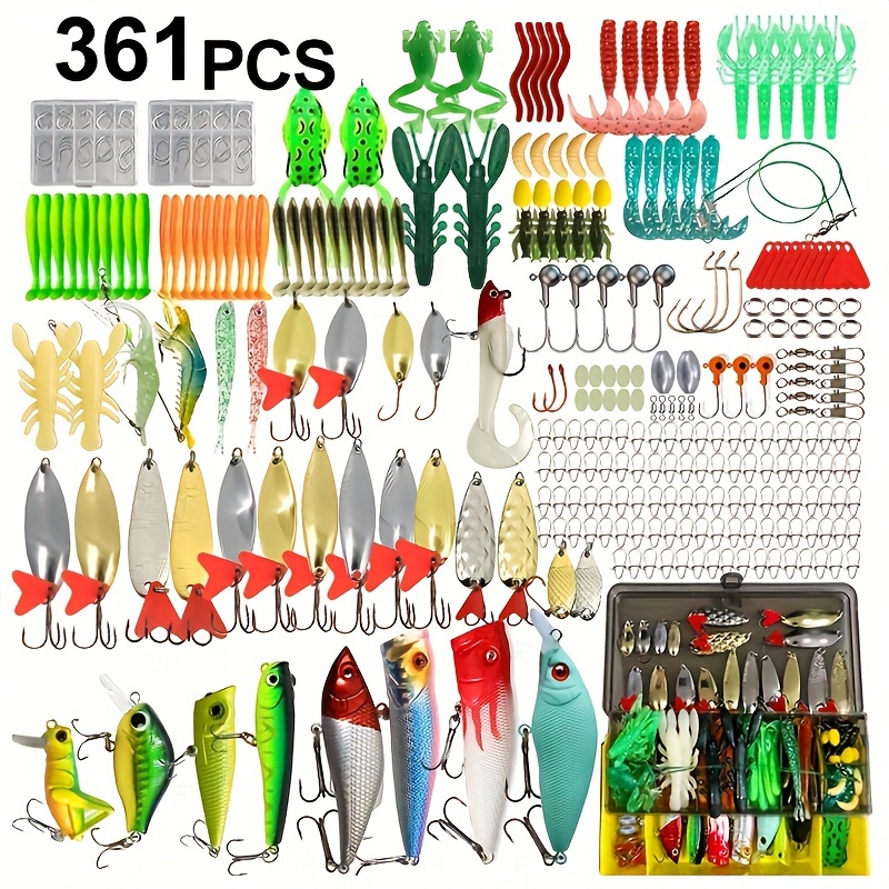 

361pcs/252pcs/110pcs Fishing Lure Tackle Kit With Box, Including Minnow, Spoon Lures, Soft Lures Bait, Forg Soft Bait, Soft Worms Bait, Rigs Jig Head