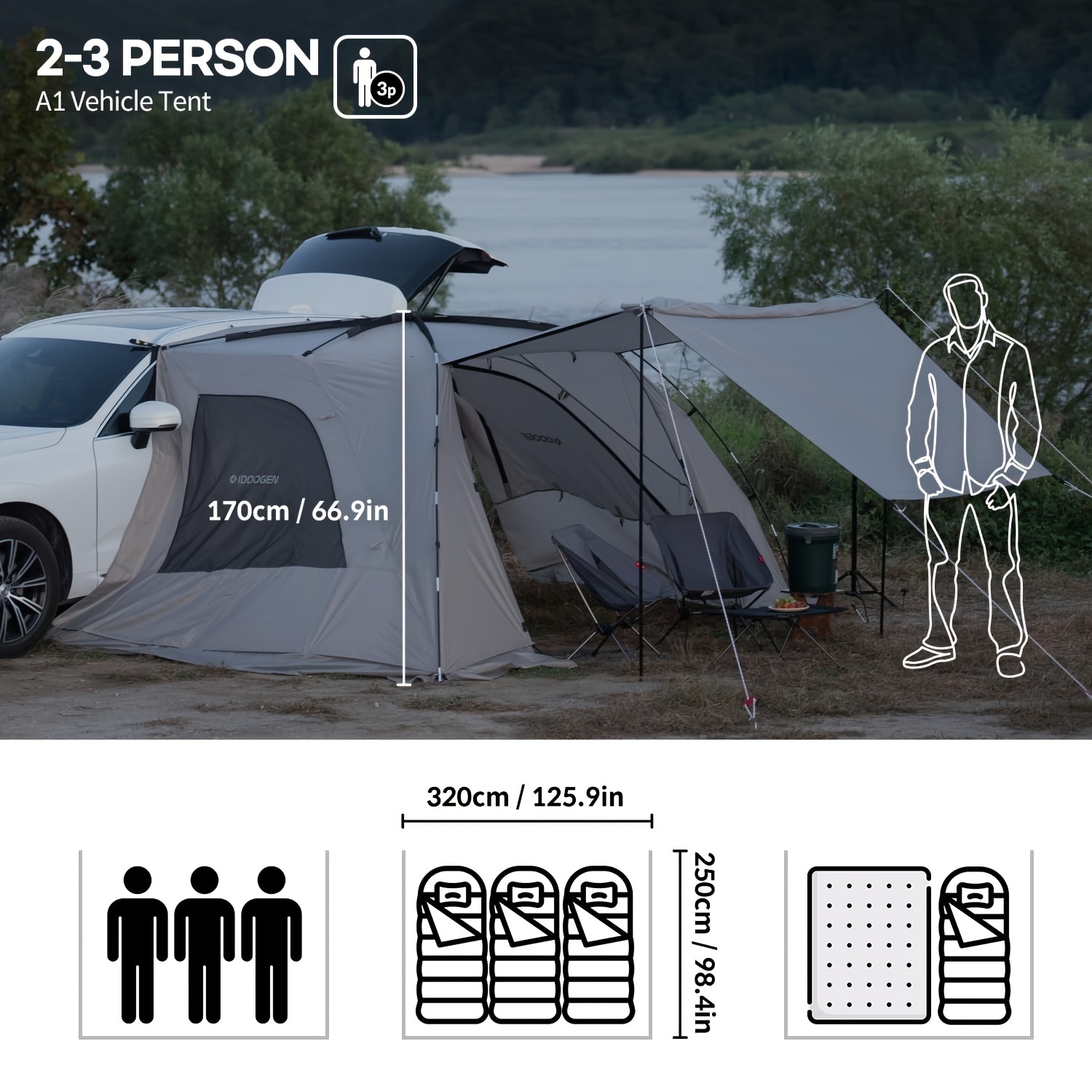 SUV Tents for Camping, Waterproof Tailgate Tent with Shade Awning Portable  Car Side Tents with Doors Mesh Windows Tent for SUV MPV Van