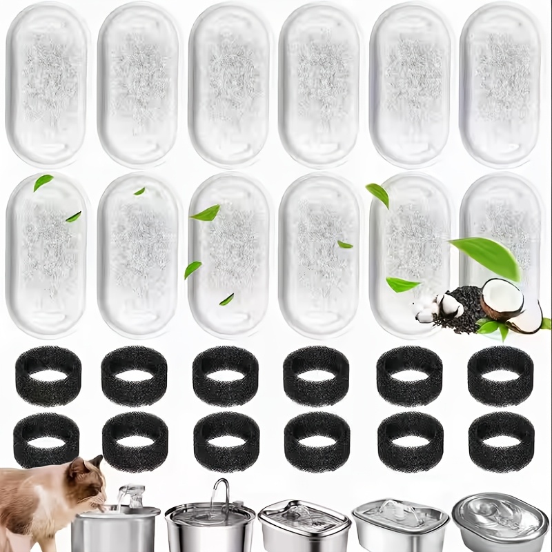 TEMU Appker 30pcs/15pcs Filter Cartridge   15pcs Sponge | Cat Water Fountain Filter Set | Compatible With 3.2l And 67oz Stainless Steel Pet Water