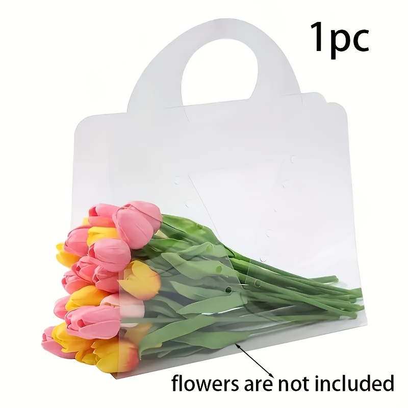 1pc Transparent PVC Plastic Floral Gift Bags, Portable Tote, for Valentine'S Day, Wedding, Birthday Bouquet, DIY Creative Carrying Gift Pouches