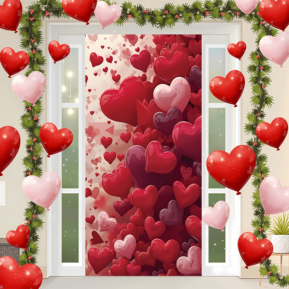 

2d Door Banner, Valentine's Day Heart Door Curtain - Romantic Polyester Banner, Indoor/outdoor Decor, No Power Needed, 35.4 X Inches, Cover, Hanging Decoration