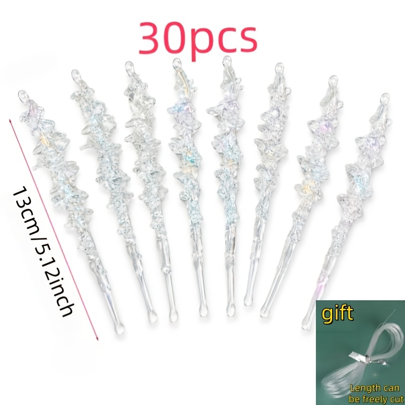 TEMU 30pcs Iridescent Threaded Icicle Hanging Ornaments With Pre-drilled Holes - Shimmering Plastic Icicles Suitable For Christmas Tree, Window,