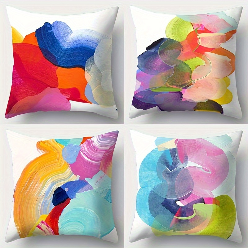 

4cps, Colorful Geometric Patterned Cushion Covers, Perfect For Decorating Living Rooms, Sofas, Pillows, Office Chairs, And Lumbar Support, Ideal For Home Decor (pillow Core Not Included)