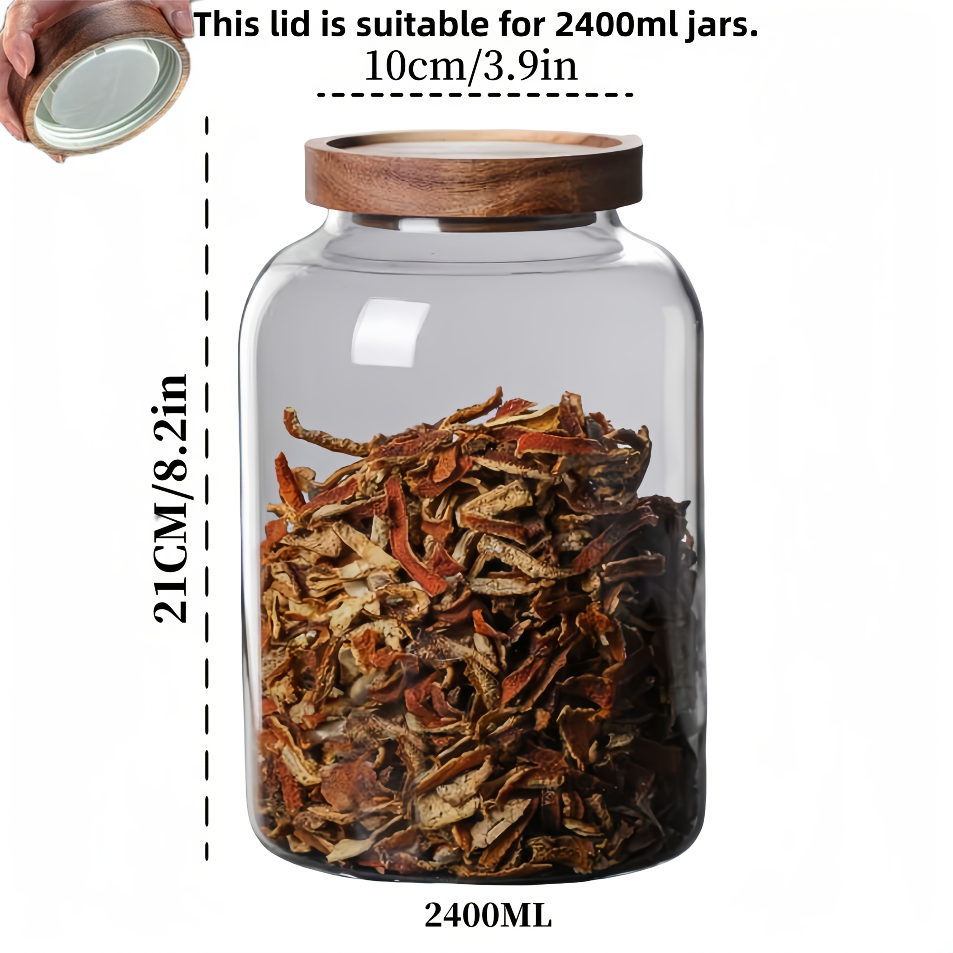 1pc High Borosilicate Glass Storage Jar, 2400ml Large Capacity, Round Sealed Container, Hand Wash, Reusable Multipurpose Use Without Electricity