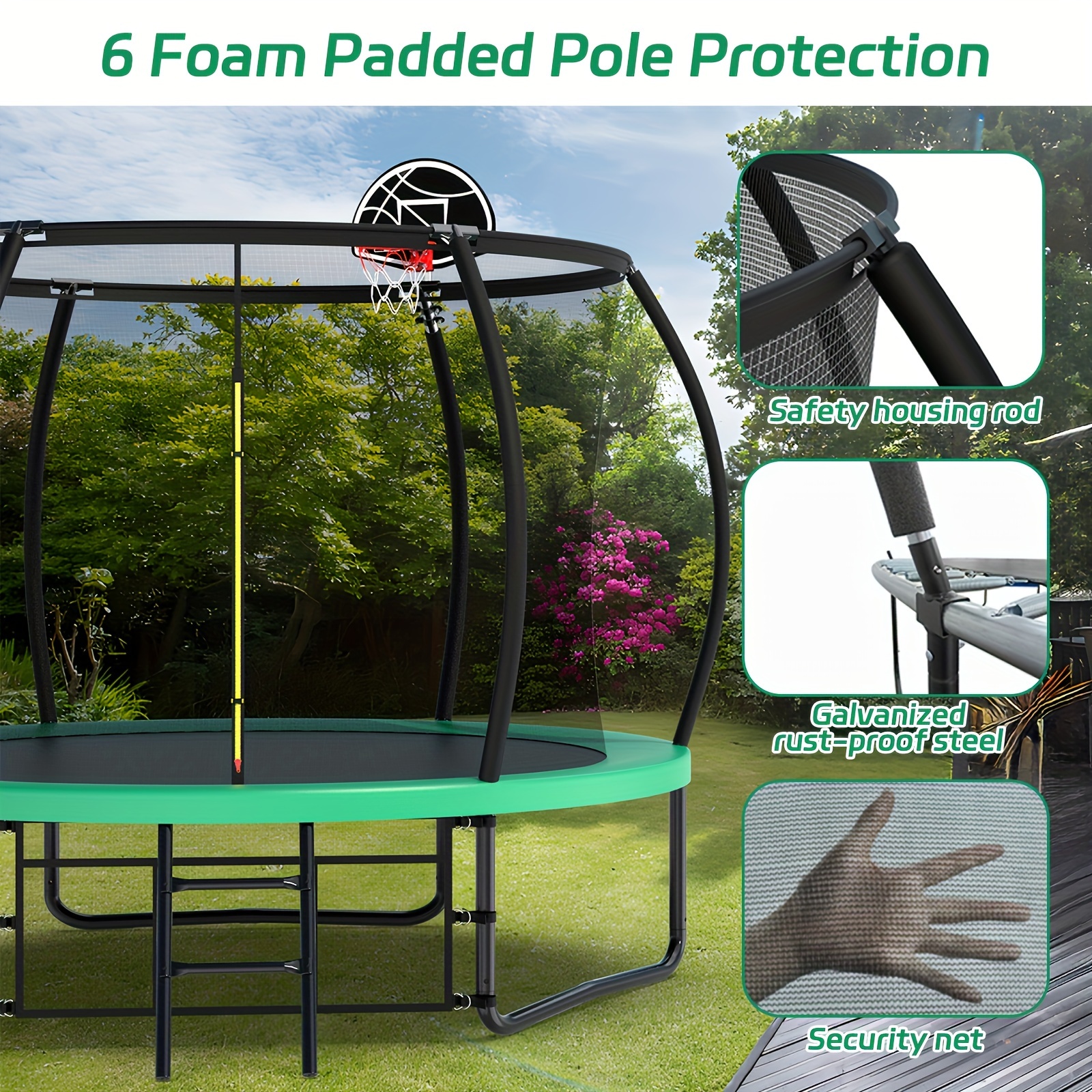 

10 Ft Trampoline Suitable For Kids And Adults, Pumpkin-shaped Outdoor Trampoline Featuring A Basketball Hoop, Ladder, Enclosure Net, Storage Bag, Backyard Trampoline For 1-2 Adults And Kids, Color.