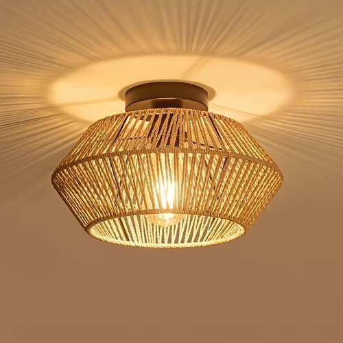 1pc boho rattan bedroom ceiling lamp light fixtures rustic brown hanging ceiling light with e27 socket bulb not included close to ceiling design 220v 240v farmhouse chandelier for hallway living room kitchen vintage home decoration
