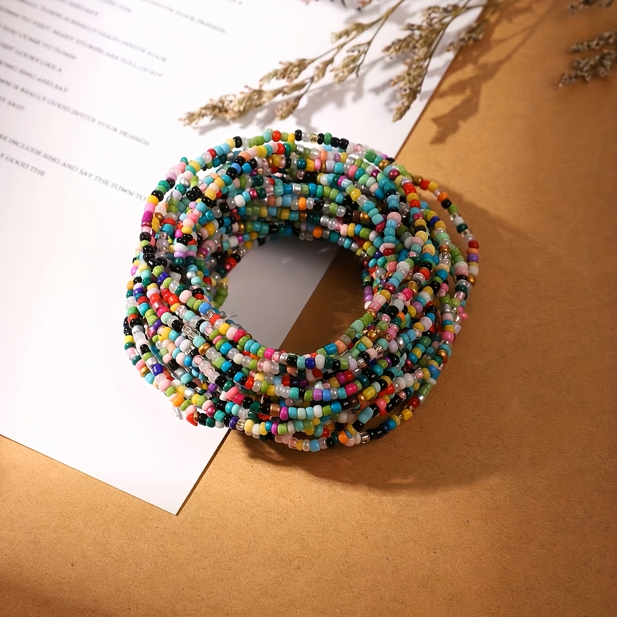 7pc Colored Rice Bead Stackable Bracelet Set