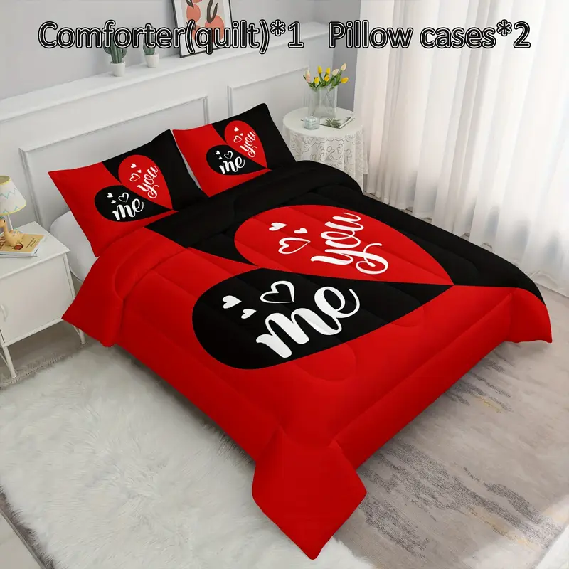 3pcs mr mrs bedding set queen comforter for adults couple men women black and red bedding set his and hers comforter bedding valentines day wedding gifts 1 quilt 2 pillowcases Product details 4