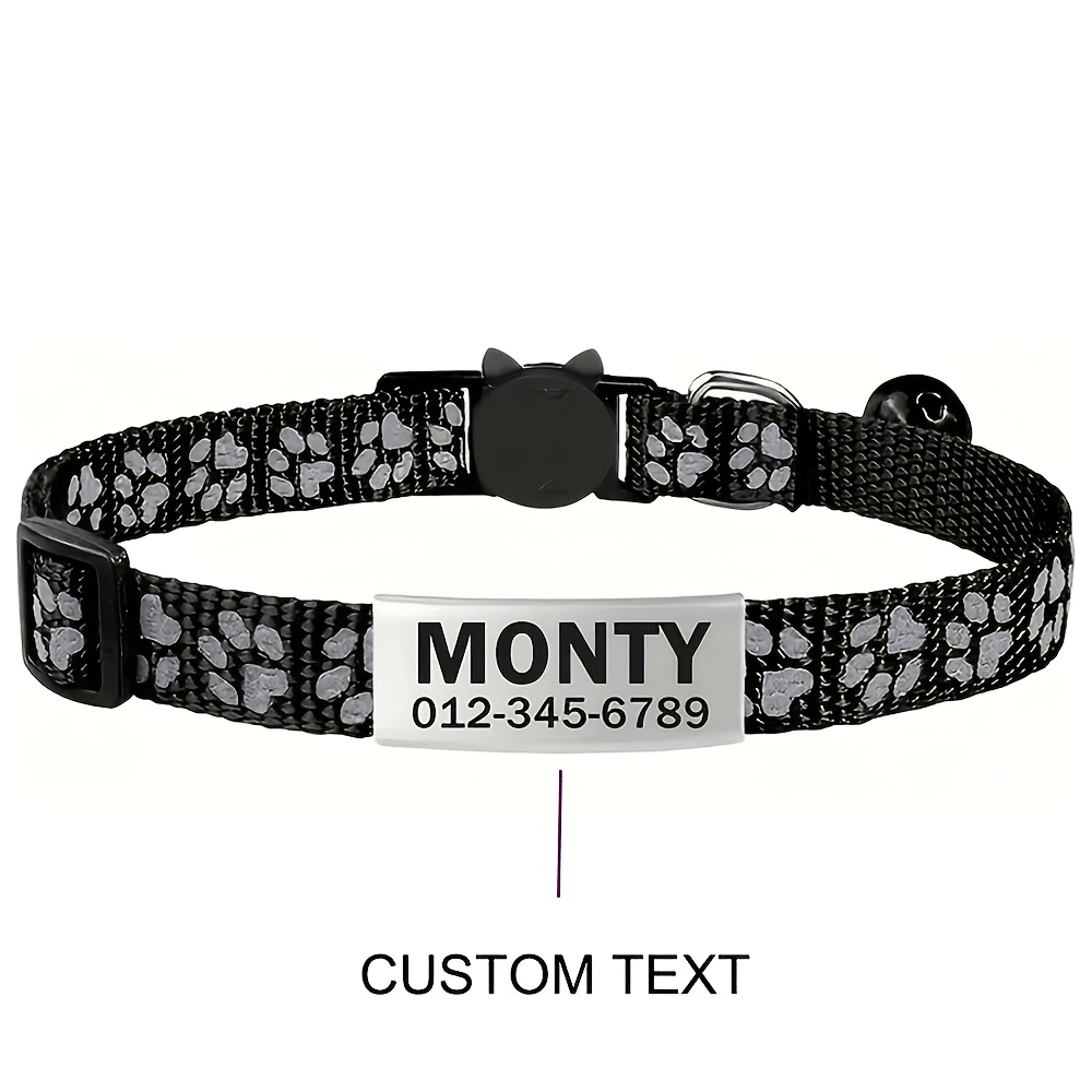 Custom Laser Engraved Pet Name Collar with Reflective Paw Print